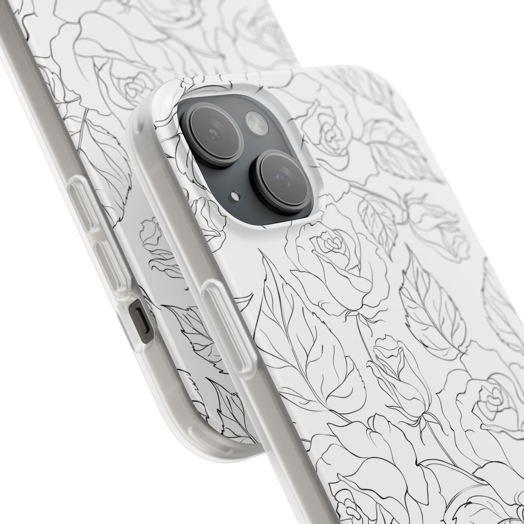 iPhone 15 Plus Flexi Case - Black Rose